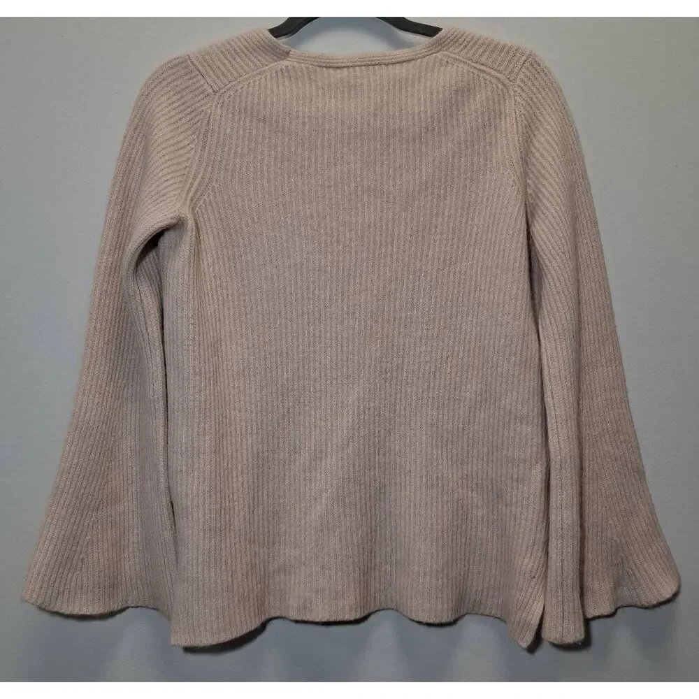 Saks fifth Ave womens medium sweater thick cashmere bell sleeve beige oatmeal
